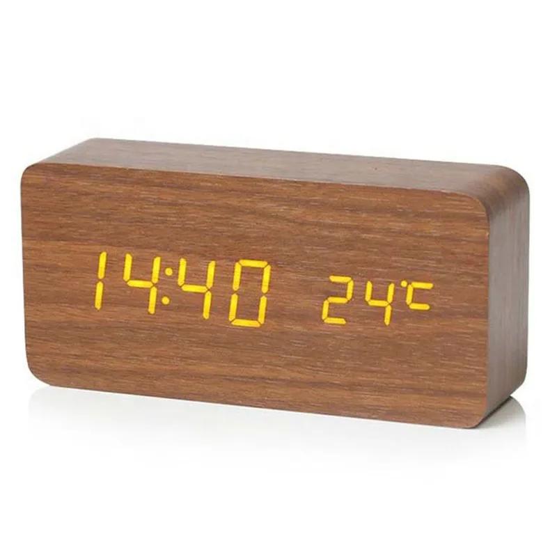 Wooden Vintage LED Digital Alarm Clock with Temperature Display 12/24h Display Nightstand Living Room Home Decor Alarm Clock