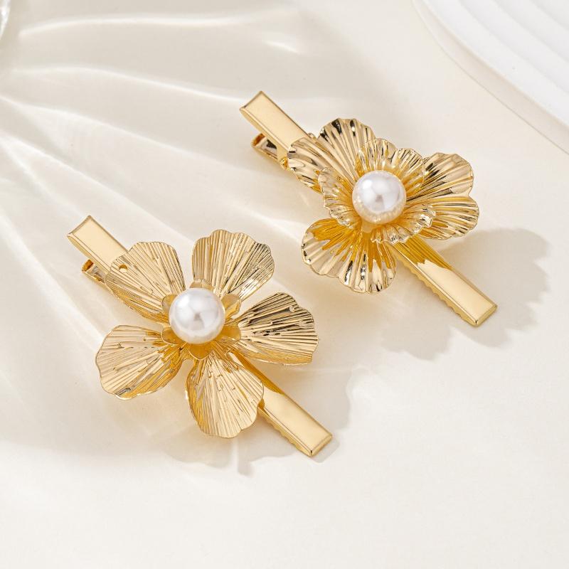 2 Pieces of Exquisite Flower Pearl Hairpins for Women, Luxurious Elegant Bangs Hairpins, Dinner Party High-End Headwear