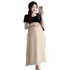 2026 Korean Style Summer Maternity Dress - Sweet, Loose, Patchwork, Fake Two-Piece Design