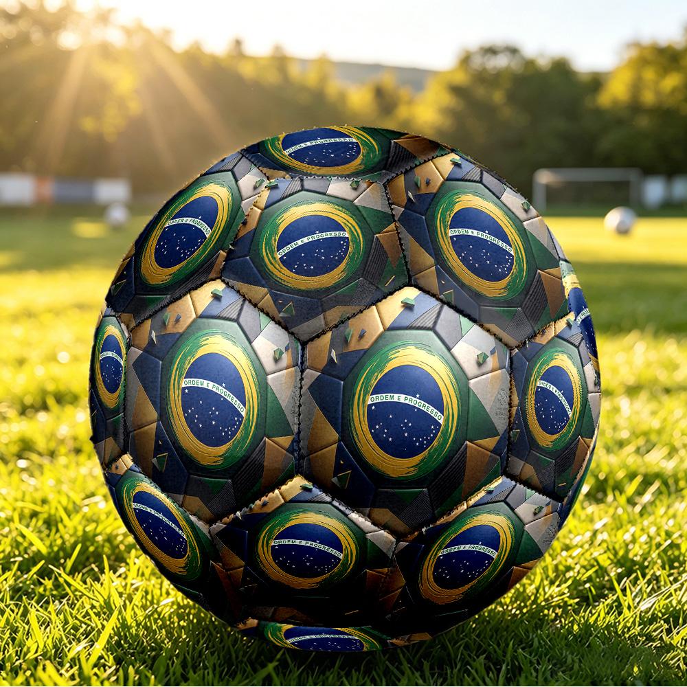Bola de Futebol Brasil Estampada Tamanho 5 Resistente ao Desgaste Padrão Treinamento Adulto Presente para Fãs de Futebol Partida Indoor Outdoor Esportes