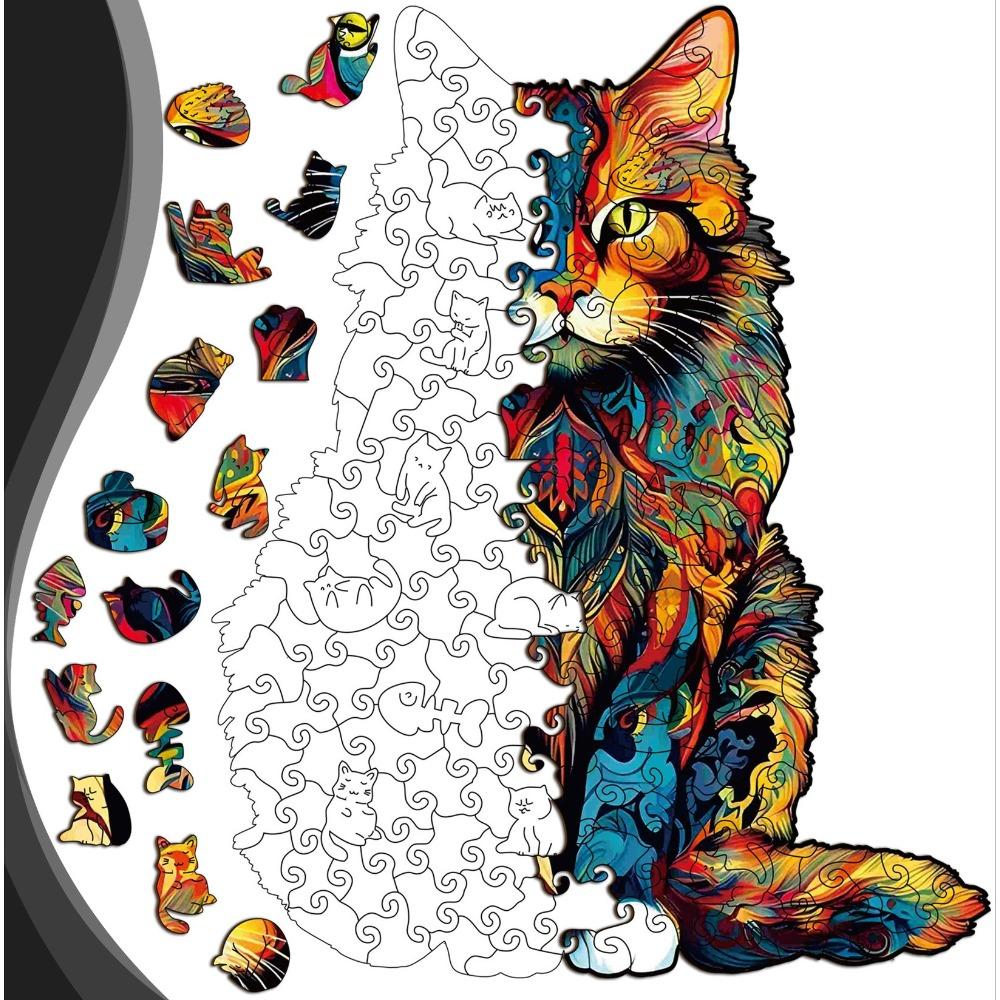 Cat Puzzle Wooden Special-Shaped Splicing Toy Piggy Bank Decorative Painting Decompression Puzzle
