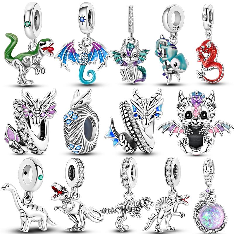 MULA 925 Silver Dinosaur Charms Pendant Beads Fit Original Pan Snake Chain Bracelet DIY For Women Jewelry Gift