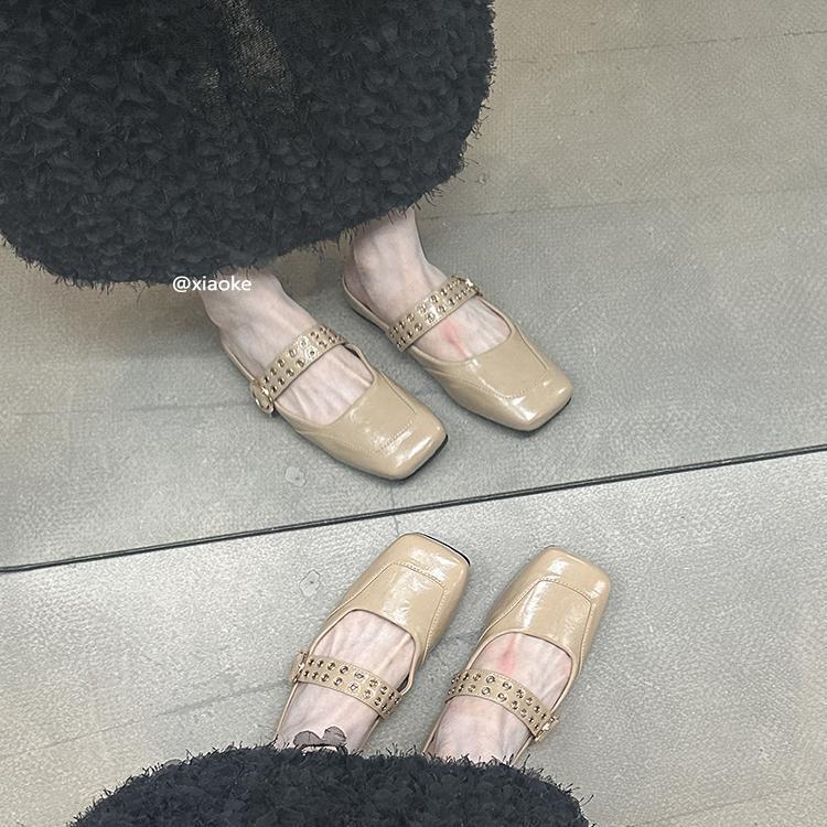 XINZHOU inner height increase square head Mary Jane shoes women's new 2025 bag head flat bottom half slippers outer wear cool slippers