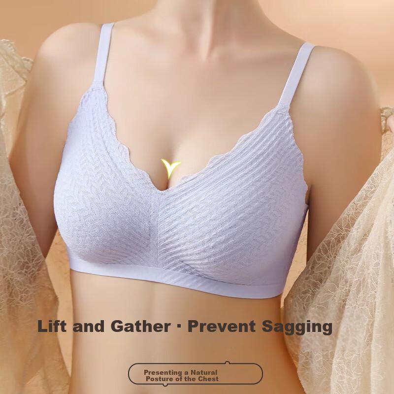 XUEXIMAN Wheat Ear Lace Camisole Bra for Women, Thin Latex Seamless Wireless Push-Up Bra for Small Breasts, Side Support, Breathable Brassiere