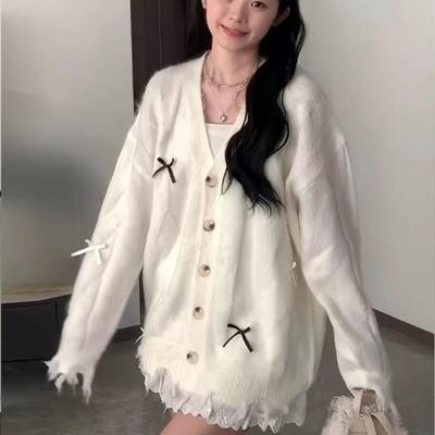 Design Sense V-neck Knitted Cardigan Sweater Women Versatile Autumn Winter Soft Sticky Temperament Lazy Style Top Sweater Jacket