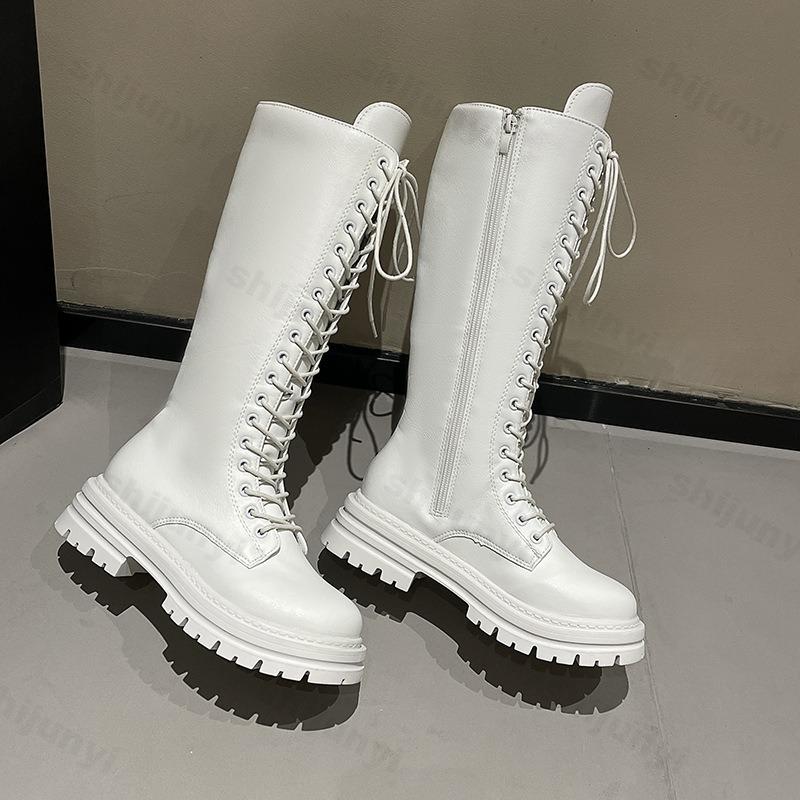 Autumn Winter Thick Heel Knight Boots Women Over Knee High Tube Long Motorcycle Boots New Versatile Square Head Buckle Style