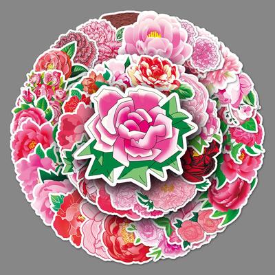 50 Pictures of Peony Flowers Doodle Personality Small Fresh Flowers Guka DIY Mobile Phone Case Suitcase Stickers Waterproof