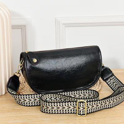 New High Appearance Level Fashion Shoulder Bag Wide Strap Simple Small Bag Senior Sense Retro Crossbody Bag Women's Bag