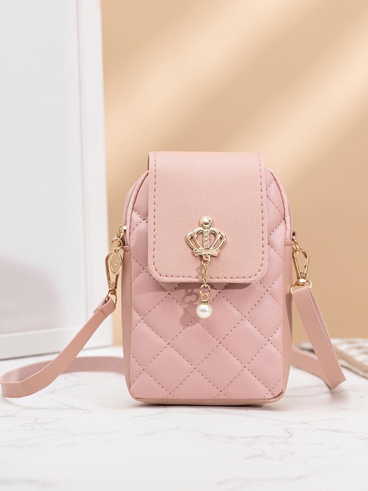 2025 New Pearl Pendant Bag, Rhombus Vertical Mobile Phone Bag, Fashion Hundred Towers Women's Bag, Rhombus Embroidered Messenger Bag