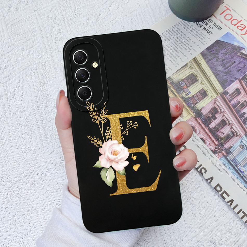 Phone Case For Samsung Galaxy A34 A33 A32 Elegant Rose Letter Soft Liquid Silicone Sqare Back Cover For Samsung A 34 33 32 Shell