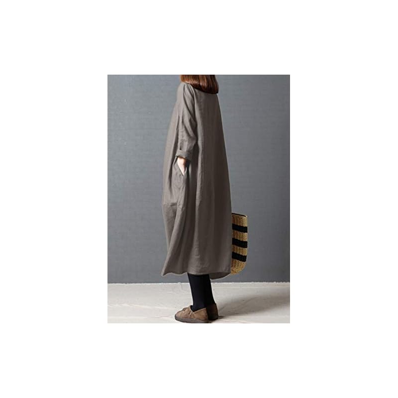 [Yino] New 8 Colors Available: Long-Sleeved Maxi Dress for Spring, Autumn, and Winter - Women's Dress, Tunic, Top, Plus Sizes, Linen, Adult Casual
