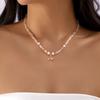 Exquisite Red Crystal Heart Pendant Necklaces for Women Handmade Elegant Imitation Pearls Clavicle Chain Party Jewelry Gifts