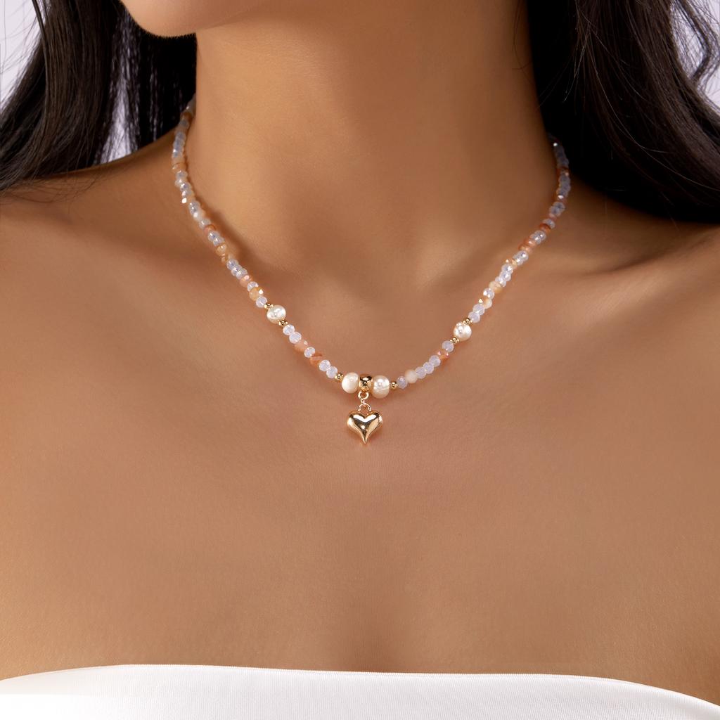Exquisite Red Crystal Heart Pendant Necklaces for Women Handmade Elegant Imitation Pearls Clavicle Chain Party Jewelry Gifts