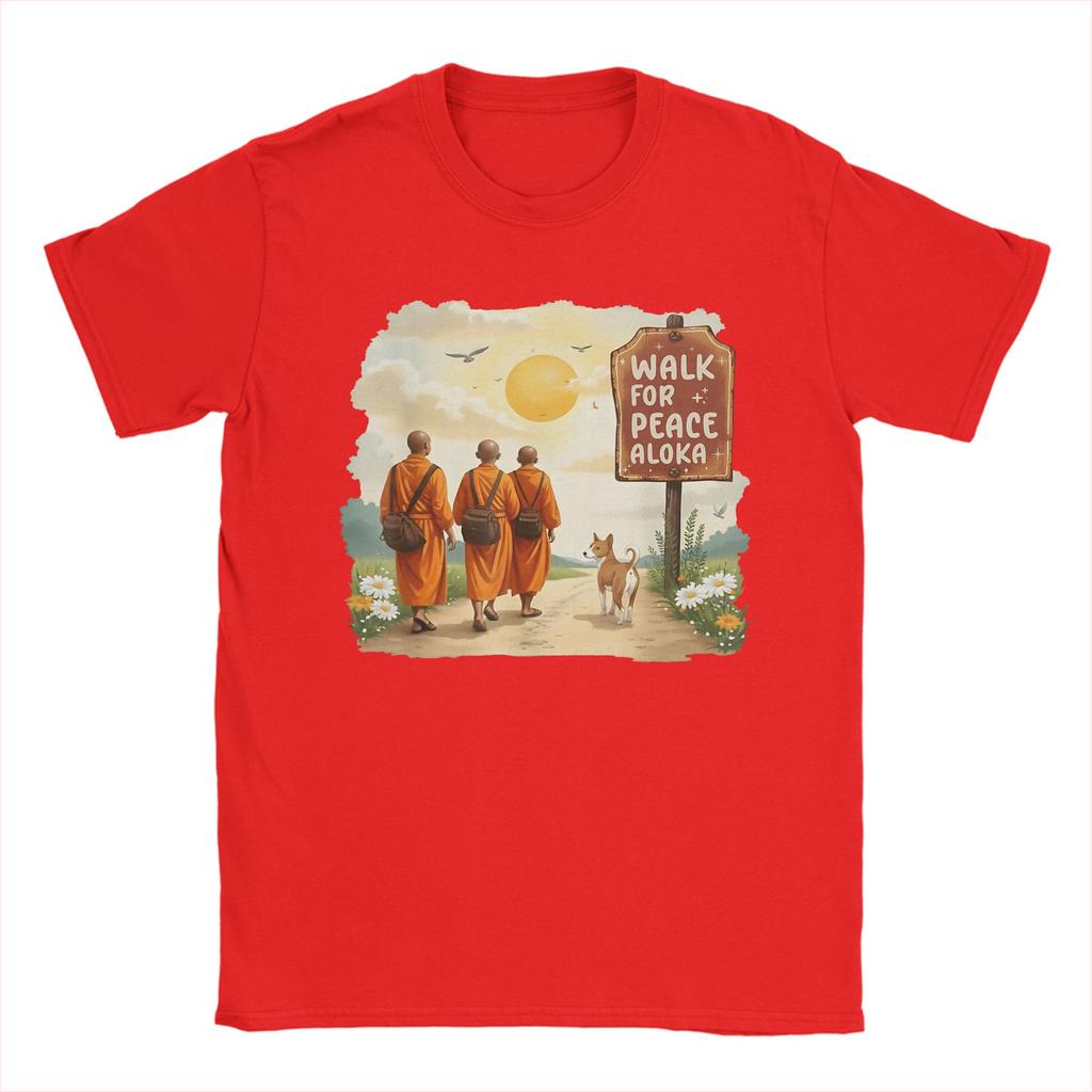 Vintage Retro Walk for Peace Monks with Aloka Dog TShirt for Men Round Collar 100 Cotton T Shirt  Short Sleeve Tees Tops