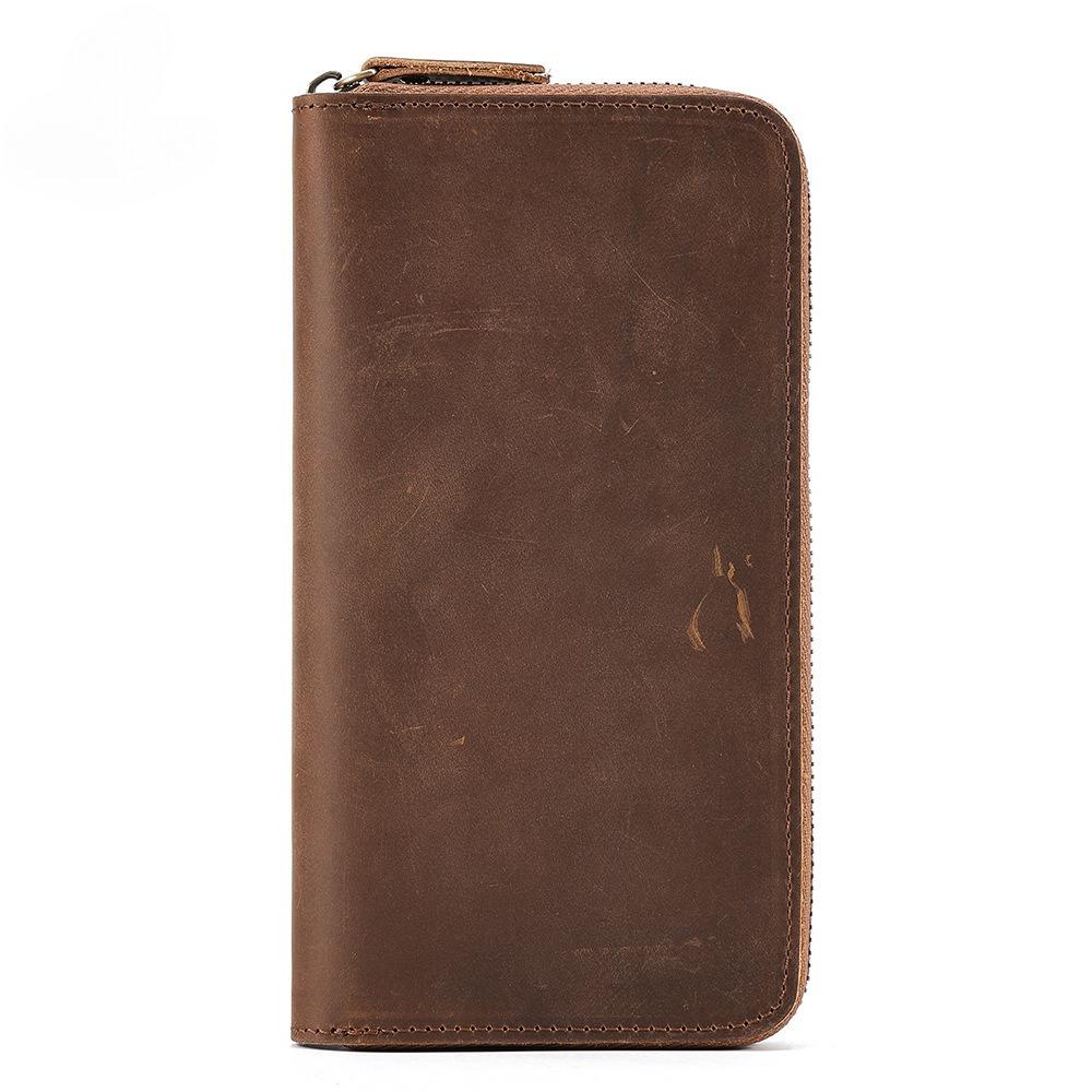 Vintage Crazy Horse Leather Wallet Men's RFID Business Long Premium Handbag Leather Wallet Men's Wallet