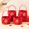 Housewarming Gift Holder 4 Pcs DIY Basket with Handle, Non-woven Fabric Red Basket, Decorative Snack Organizer Good Luck Handheld for Chinese