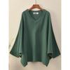 Bat Sleeve T-Shirts Vintage Women Cotton Linen V-Neck Solid Color Women Cloths Casual T-Shirts