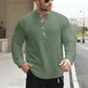 Men's Casual Stand Collar Half Door Cylinder Color Knot Cotton Linen Long Sleeve Shirt