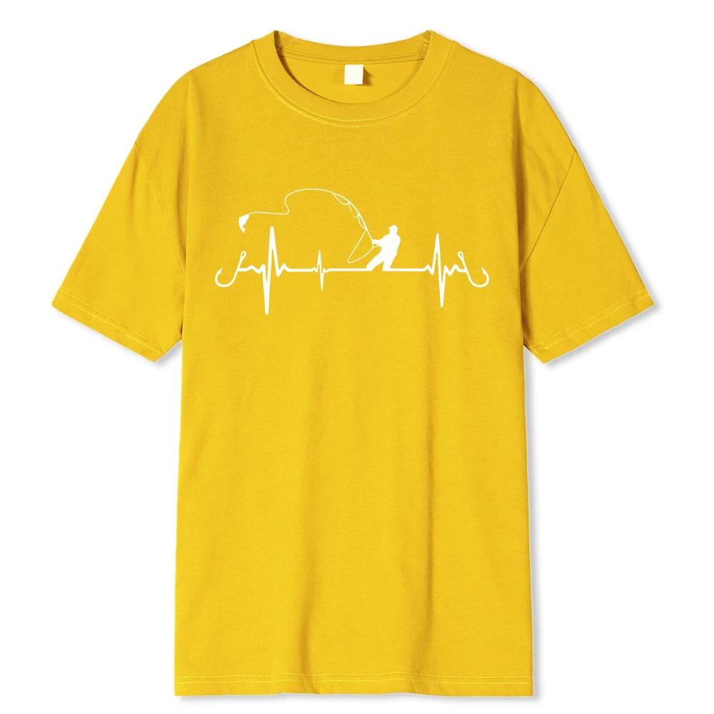 Cotton Oversize Tee Fishing Heartbeat Novelty Funny T Shirt Hip Hop Tshirt Streetwear T-Shirt Harajuku Shirt Shirt Male