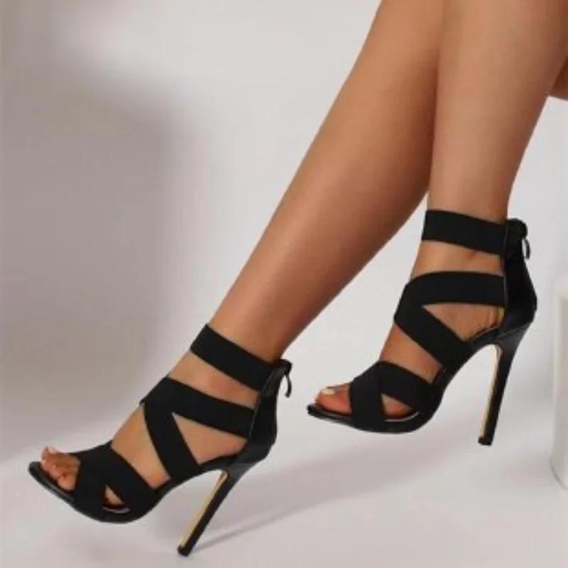 2025 New Summer Women's High Heels Stiletto Women's Sandals Fashion All-match Zipper Sexy Open Toe Buckle Sandals Women Party