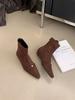 New Korean square head small metal slope bottom short boots autumn and winter suede temperament comfortable fashion short boots women