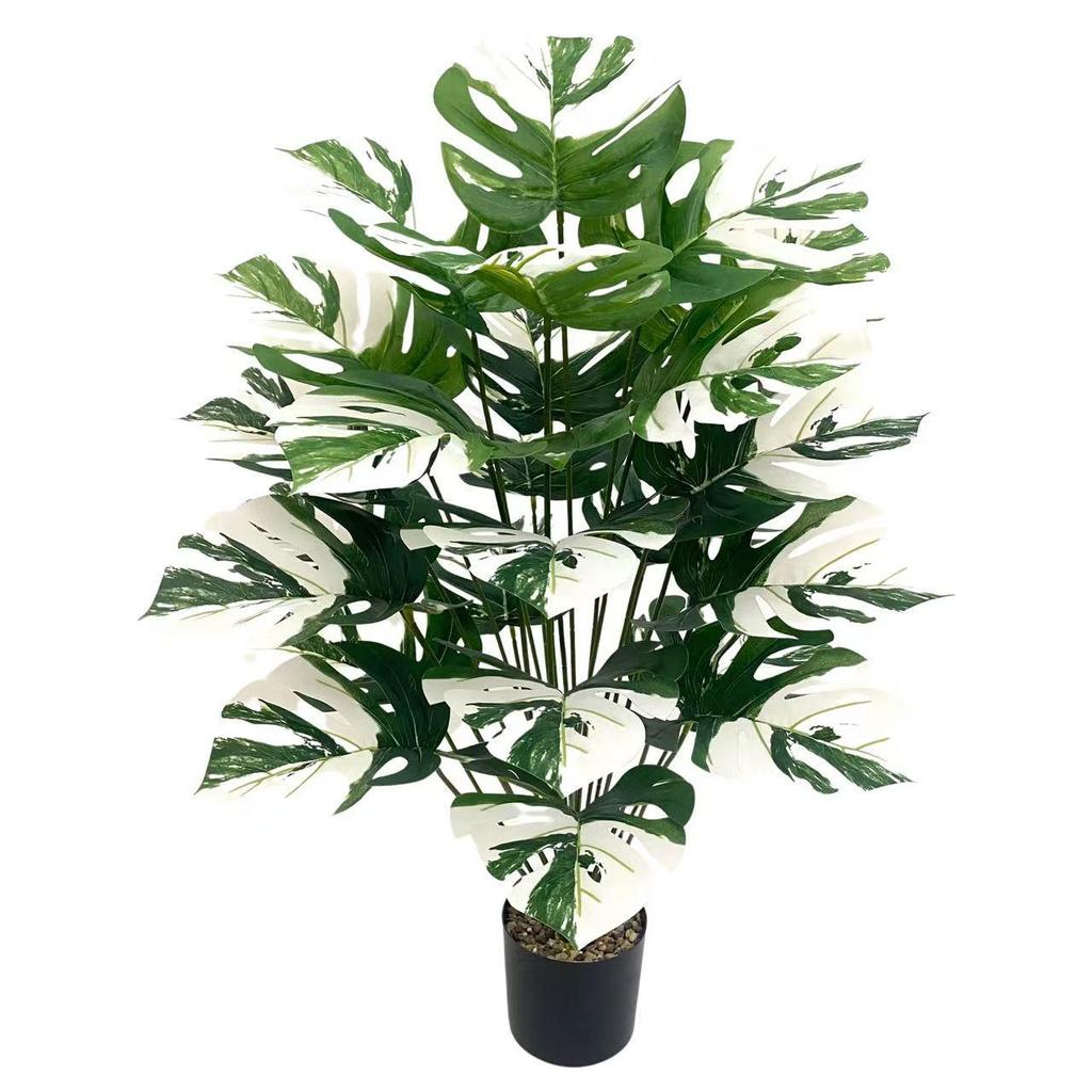 White Variegated Monstera Artificial Plant for Window Display, Garden, Home Decoration, and Soft Furnishings.