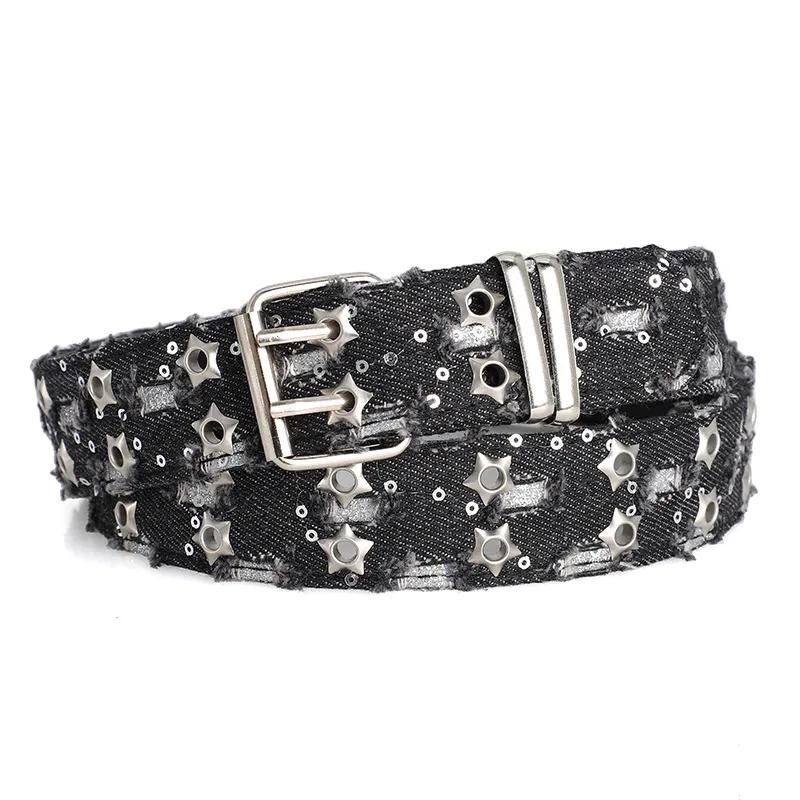 New Fashion Luxury Women's Belt Punk Trend Jeans Accessories Denim Girdle HipHop Y2k Star Hollowed Pin Buckle Belt,For Men Women