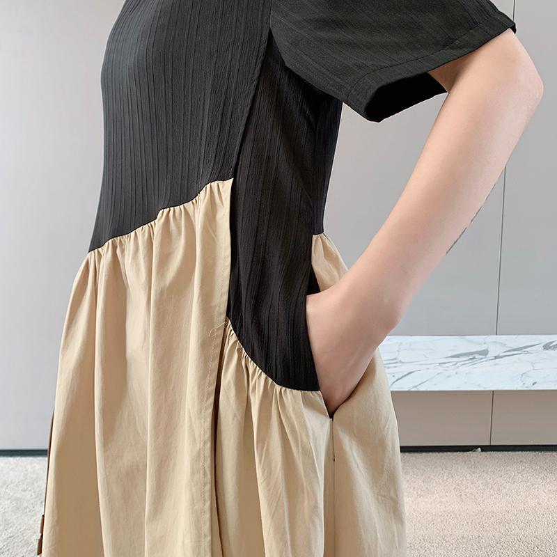 DIMANAF 2023 Plus Size T-Shirt Dress Summer Women Cotton Design Dress Loose Beach Casual Female Mesh Two-Piece Dress O-Neck Pure Color A-Line Dress