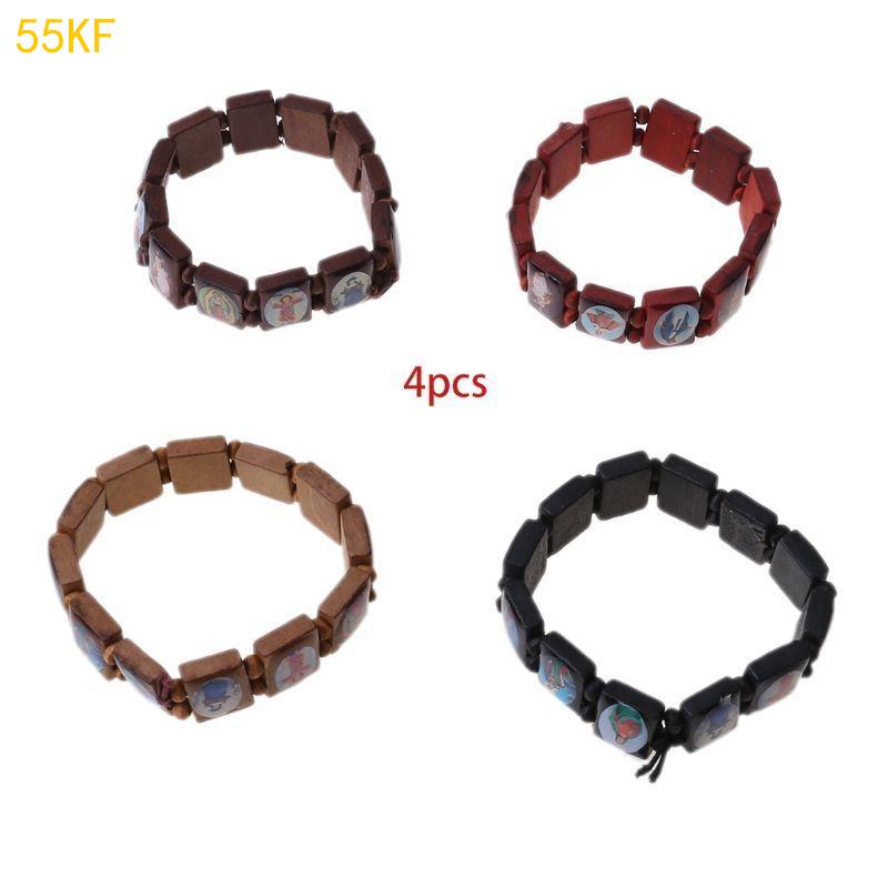 55KF 4 шт. Эластичный браслет из бусин Деревянный браслет Религиозный браслет для унисекс