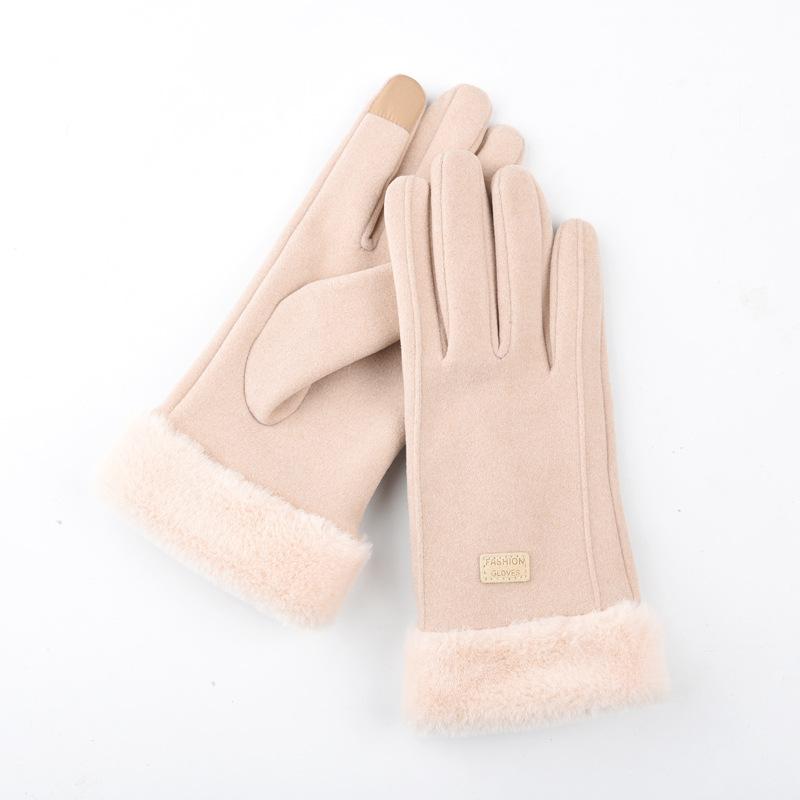 Winter gloves women's warm fleece thickened cute non-slip, windproof and cold-proof cycling electric car gloves