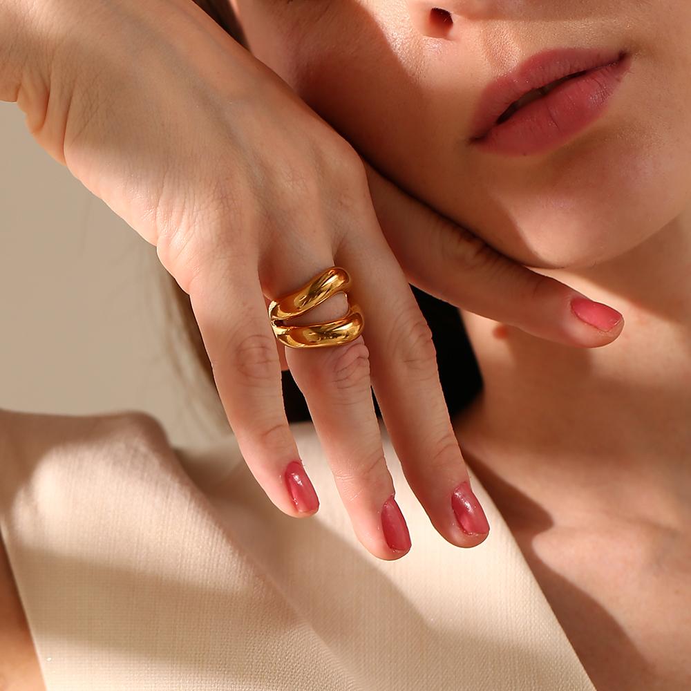 MamacitaSlay Modern Double Lips Rings 18K Gold Plated Silver Color Stainless Steel Ring Woman Daily Jewelry Finger Decoration
