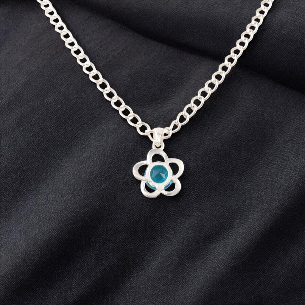 Natural Apatite Gemstone 925 Solid Silver Jewelry Flower Pendant 0.7" For Women CP-27-1
