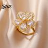 Intricate Flower Design Ring Women Shiny Cubic Zirconia Shape Finger