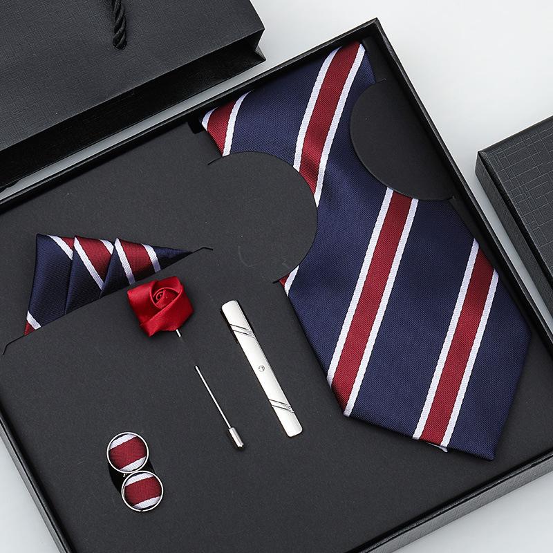 Tie Bow Tie Six-Piece Tie Men'S Dress Business Korean Edition Blue Black Red 8Cm Wedding Groom Tie