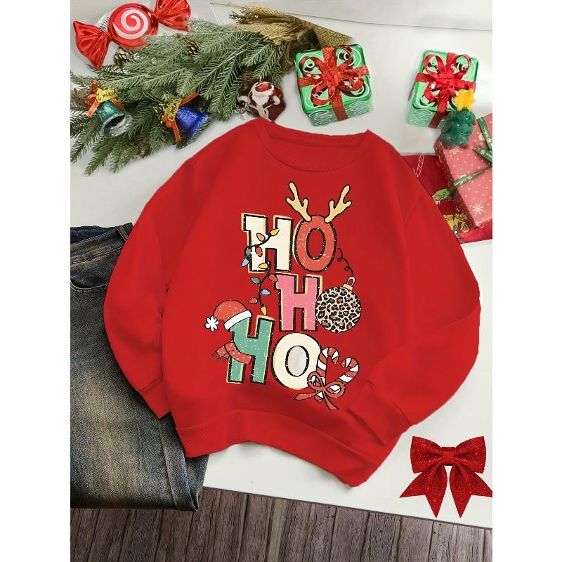 Kids Long Sleeve Crewneck Sweatshirt, Fashion Christmas Letter Print, Autumn Winter Kids Outfit