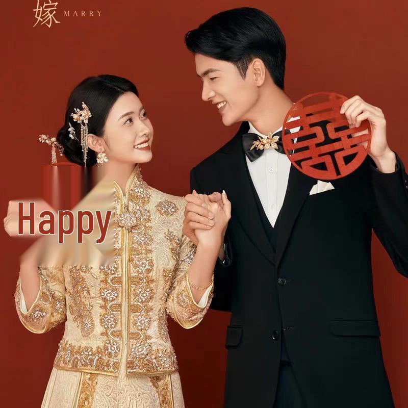Retro Chinese Wedding Photography Props: Handheld Peach Blossom & Double Happiness Décor Wedding Photography Props