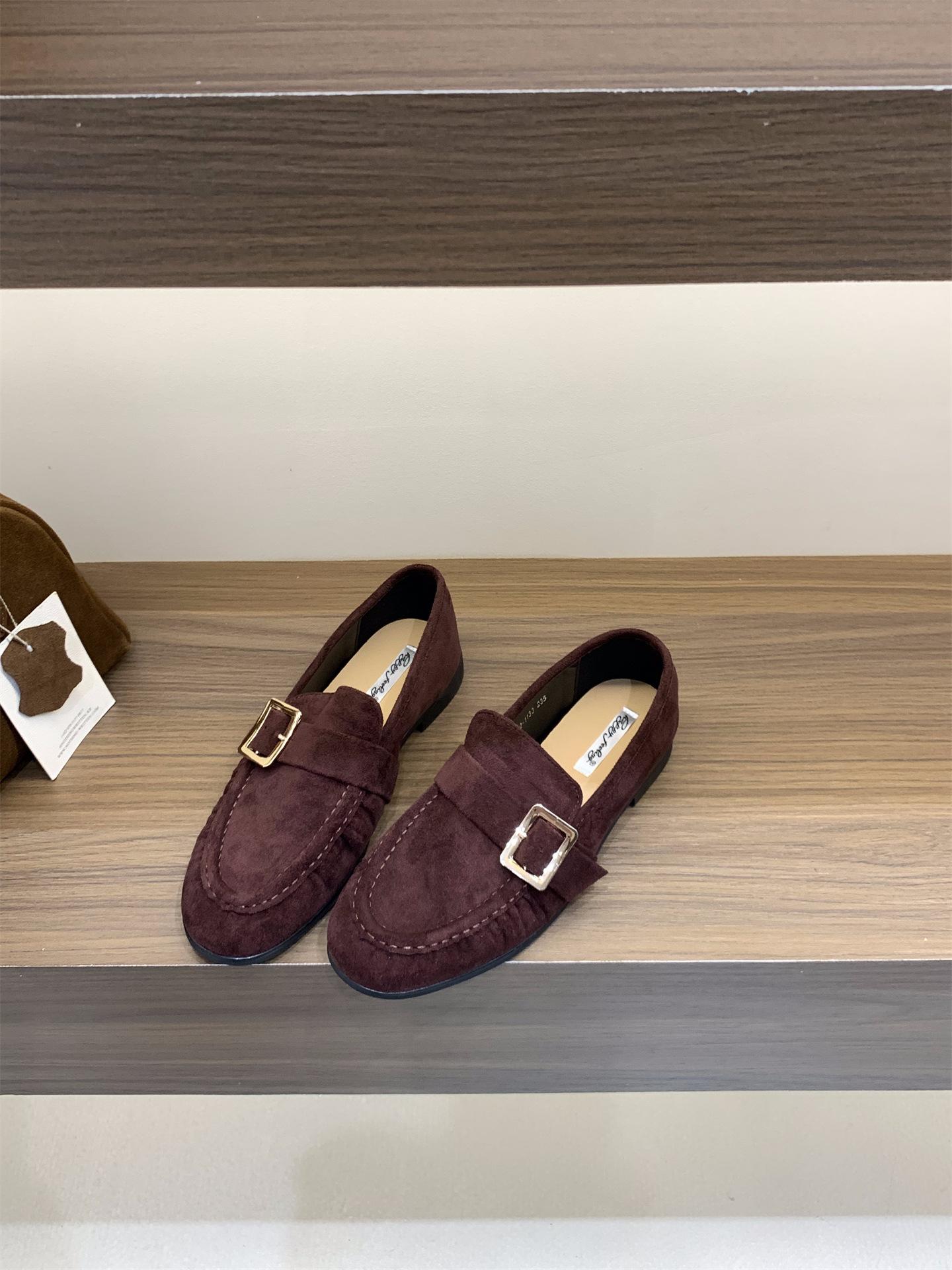 

Туфли на толстом каблуке, ретро, из замши, маленькие кожаные туфли, женская обувь 2025 весна и осень, с юбкой, лоферы, на одном ремешке, французские одинарные туфли 40