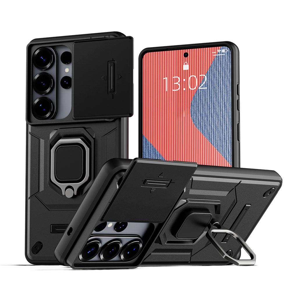KEYSION Shockproof Armor Case for Samsung S26 Ultra 5G Slide Camera Lens Protection Ring Stand Phone Cover for Galaxy S26+ Plus