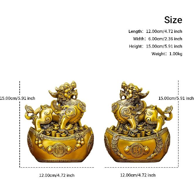 Aris & Juno Brass Pixiu Pair Feng Shui Statues – Chinese Wealth & Good Luck Figurines for Entryway, Home Office Desk or Shelf Decor, Gift for Boss,