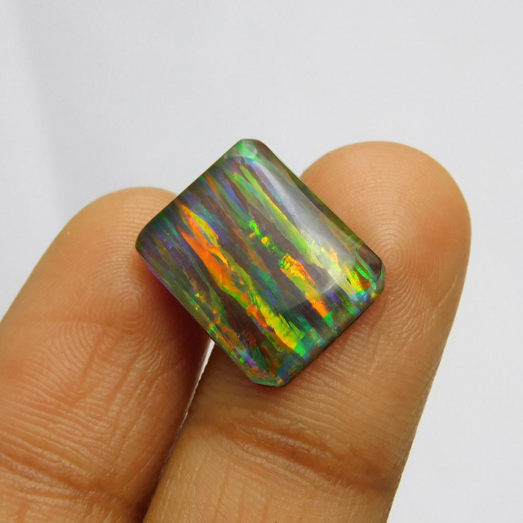 Lab Created Doublet Opal 7.55 Ct Emerald Cut Stunning Certified Loose Gemstone