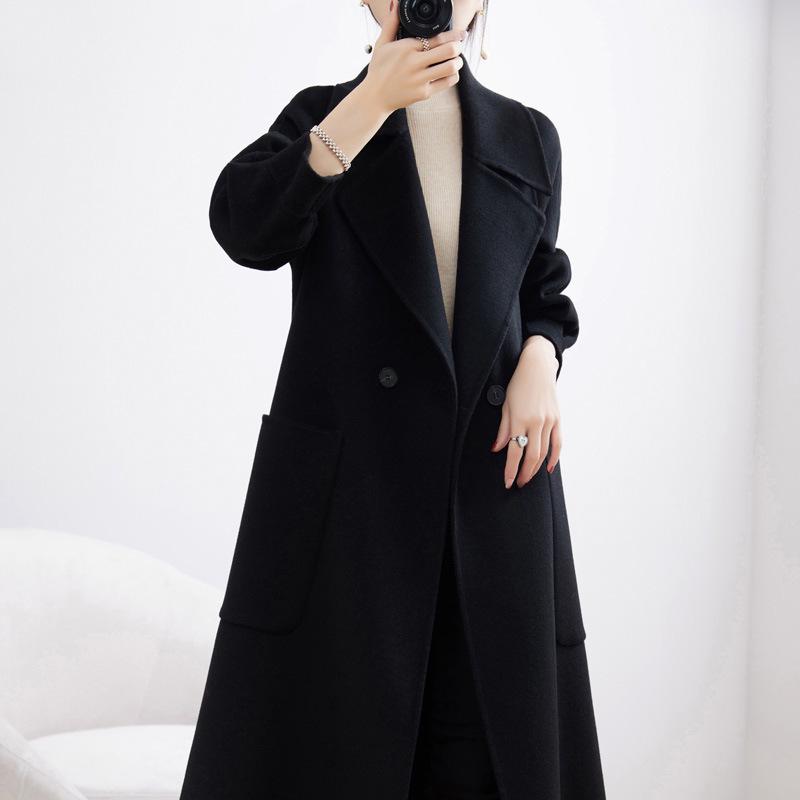 Stylish Extra Long Over-the-Knee 100% Wool Coat with Suit Collar for Women - Korean High-End Autumn/Winter Style