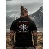 Viking with Beard In Nordic Style Wears Black T-Shirt | Vegvisir Design In Mountain Landscape, Crew Neck, Slight Stretch, Regular Fit, Casual Style,