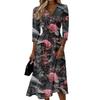Women's Casual Three-Quarter Sleeve V-Neck Dress with Back Zipper for Everyday Wear