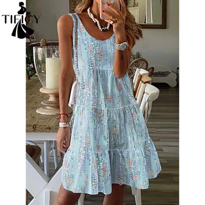 Damenmode Sommer Frühling Ärmellose Hosenträger Lose Taille Freizeitkleider