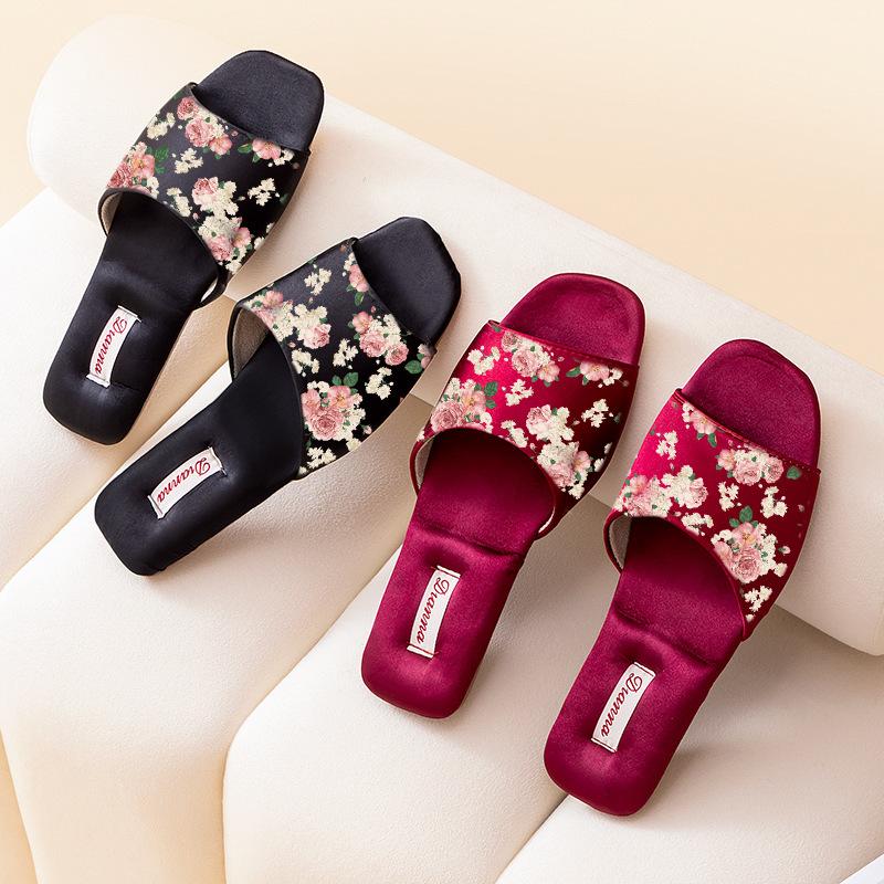 Open Toe Slides House Sandals for Women and Men Summer Satin Slip on Flat Sandals Indoor Outdoor Beach Shoes for Couple Dress Shoes Bedroom Slippers