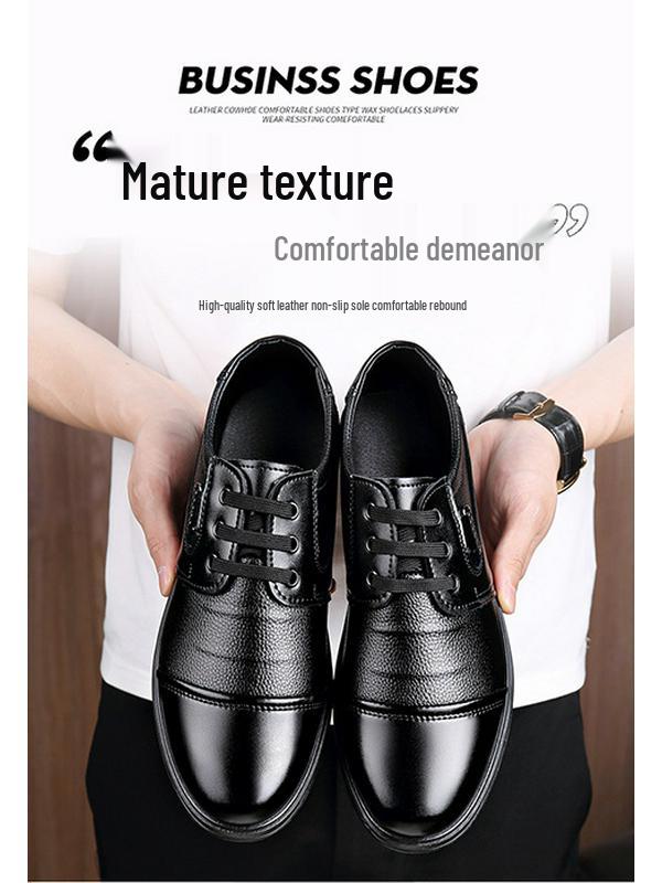 Men's Versatile Lace-Up Casual Shoes in Genuine Cowhide Leather with Soft Sole