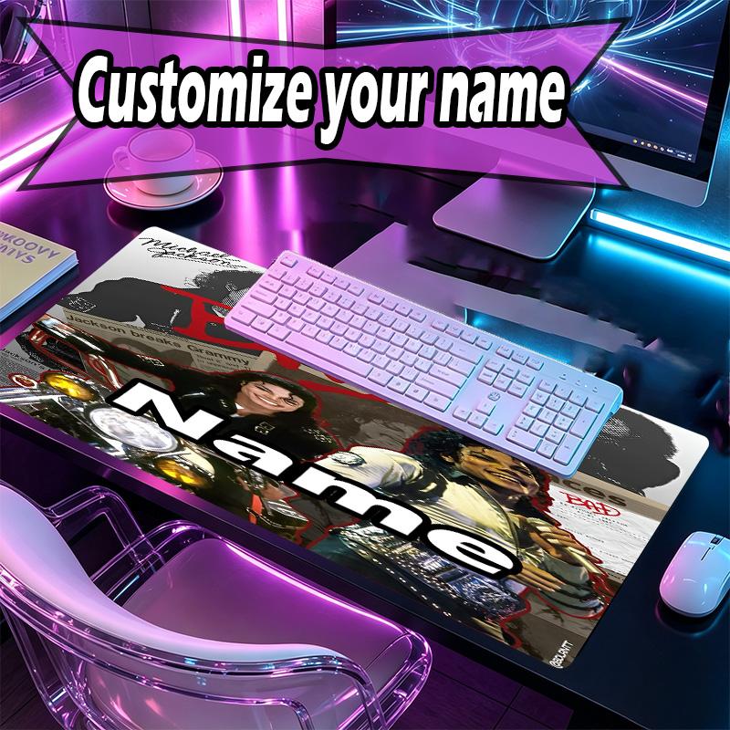 Custom Name Personalized Michael Jackson Pattern Mousepad, Laptop PC Desk Mat, Decorative Desk Mat for Home Keyboard Pad Gift