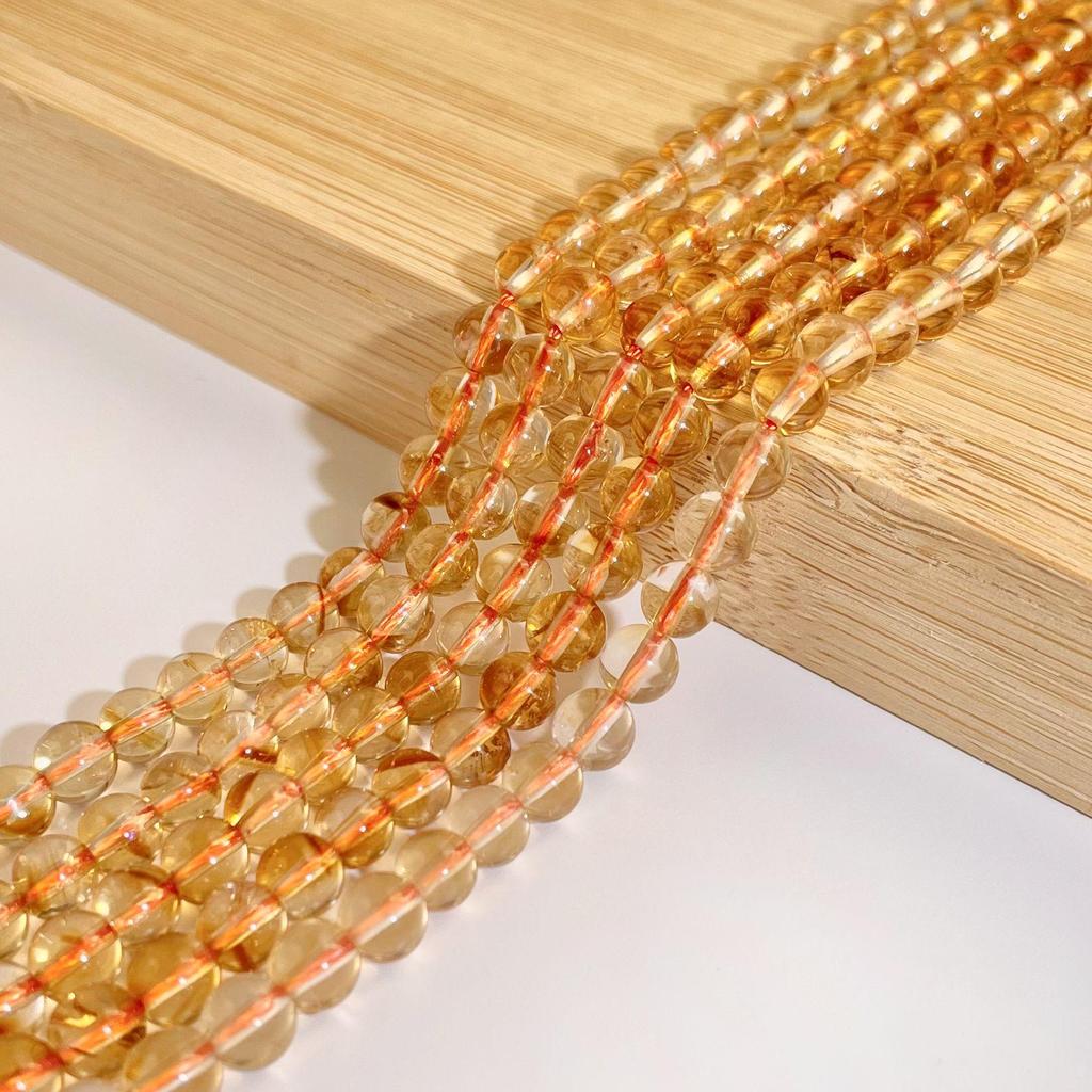 Jing Xi Ji Natural Yellow Rutilated Quartz Round Beads for DIY Jewelry