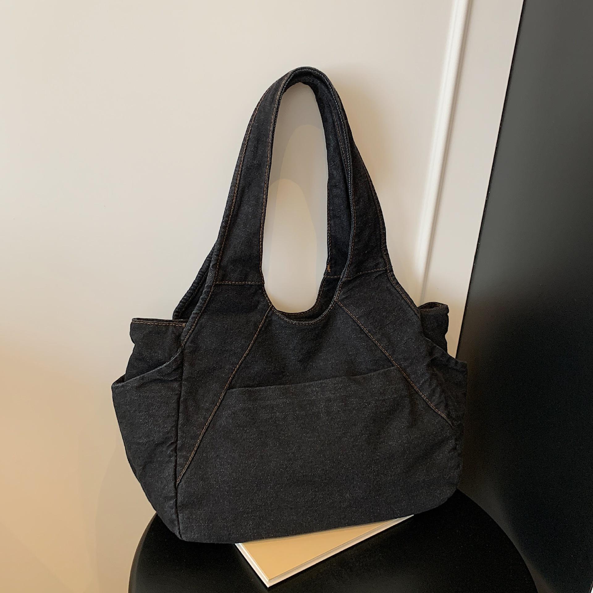 

2025 casual Korean version of canvas bag versatile fashion literary women s bag denim bag women s multi-pocket shoulder handbag чорний
