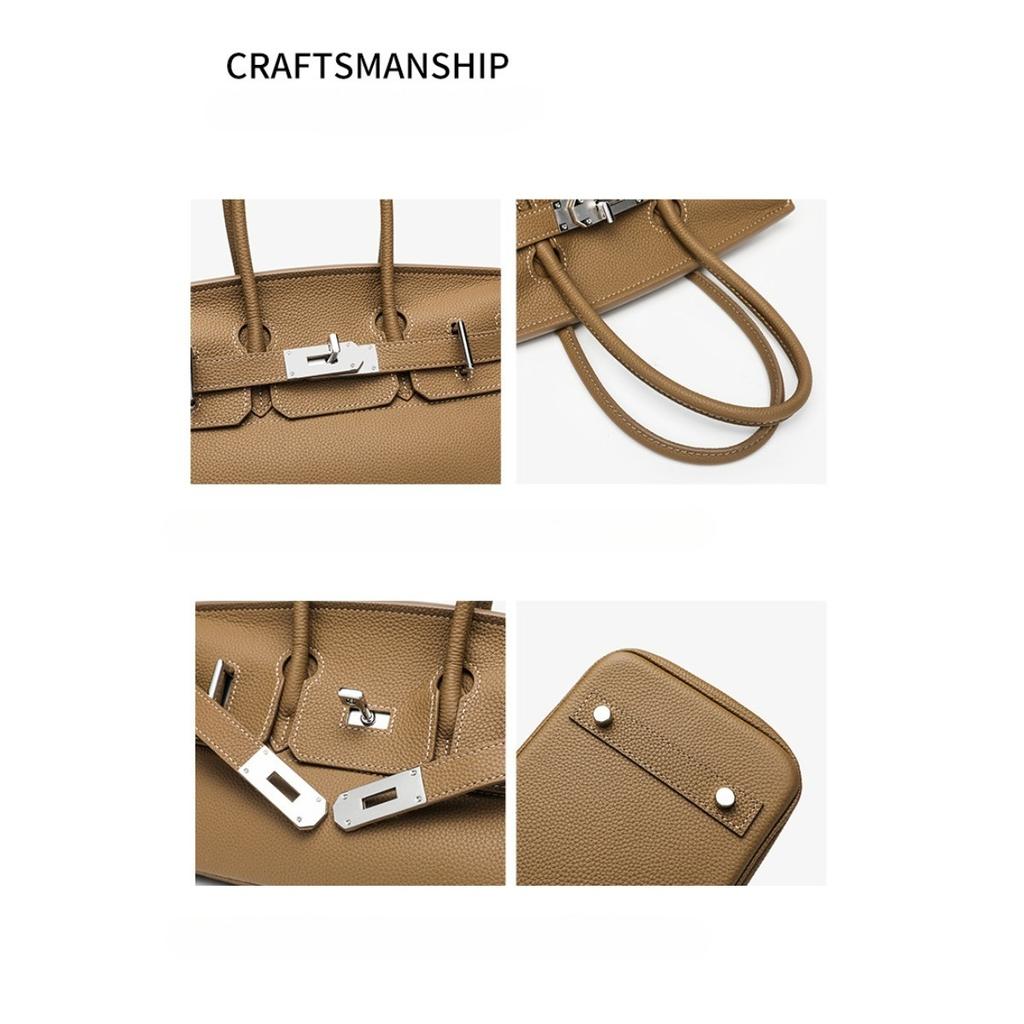 Top Layer Cowhide Togo Leather Horizontal Platinum Bag Leather Women's Bag 5 Large Capacity Commuter Tote Bag Shoulder Crossbody Bag